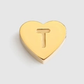 Gold heart-shaped titanium steel charm with hollow letter T design - Letter T / Gold