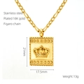 Vierkante hanger van 18K verguld roestvrij staal met kroon op een Figaro-ketting - Kroon Hanger