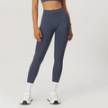 Pantaloni yoga senza cuciture a vita alta blu polvere con ampia fascia a costine - S / Grigio Blu