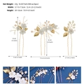 Detailed size and weight specs for handmade white flower hairpins with gold leaves - Gold