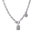 Collar de cadena gruesa de acero inoxidable plateado con cierre OT y colgantes grabados - Longitud de la cadena 60cm / Plateado