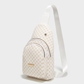 White fashion crossbody chest bag with pale gold geometric patterns and double zippers - White Polka Dot