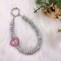 Pink heart-shaped rhinestone charm with silver chain for mobile cases and bags - Pink Rhinestone Heart
