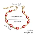 Detailed dimensions of gold stainless steel red evil eye bracelet with lobster clasp - Bracelet / Oval Red
