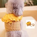Ginger and brown checkered pet harness vest with ruffles and matching 1.2m leash set - Honey Yellow / S (Under 2.5kg)