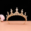 Baroque gold bridal crown with white pearls and sparkling rhinestones for weddings - No.15 KC Gold (White Stone)