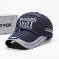Dark blue quick-dry fishing cap with Runner print and reflective strip for men - Adjustable / Navy Blue