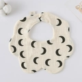 Cotton petal-shaped baby bib featuring a black moon pattern on a cream white background - Gauze Flower Scarf - Little Moon