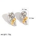 Detailed size view of two-tone stainless steel scroll earrings with 19.1mm width - Gold Silver Two-tone Streamlined Scroll Stud Earrings (TE60417-M)