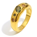 18K gold plated stainless steel dome ring with five colorful zircons in vintage style - US 6 / Gold