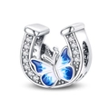 Silberner Hufeisenanhänger mit blauem Schmetterling und Kristallen für DIY-Armband - Silber Schmetterling Hufeisen (022)