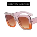 Gafas de sol cuadradas con montura degradada de púrpura a naranja y doble fila de diamantes - Degradado Púrpura y Naranja