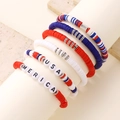 Red white blue USA Independence Day Heishi clay bead stretch bracelet set for women - MERICA Multicolor Style (6797)
