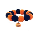 Elastic Halloween pet collar with orange and black pom poms and cute pumpkin charm - Pumpkin Bell / L(50cm)