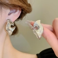 Orecchini a perno in argento con texture metallica a pieghe ondulate e finitura lucida - Orecchino a Bottone a Forma di Onda Sgualcita Irregolare (53#) / Argento