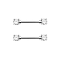 Pair of stainless steel nipple barbells with round clear cubic zirconia stones - White Zircon Pair