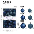 26-piece set of navy blue Christmas balls in matte and glitter finishes with strings - Sapphire Blue