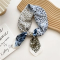 Blue and green leopard print silk square scarf as a hair tie and neck accessory - 70cm / Blue Leopard Patchwork