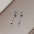 Gothic style silver dangle earrings with cross and dagger charms for a vintage look - Antique Silver Cross Dagger