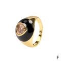 Adjustable golden heart ring with black enamel and champagne zircon gemstone - Black Enamel-Champagne Heart Zirconia