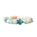 Elastic beaded bracelet with colorful natural stones and a blue turquoise turtle charm - Matte Amazonite