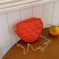 Quilted heart-shaped girls shoulder bag in red with elegant gold chain strap - Red