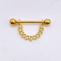 Golden stainless steel nipple ring with double-layer leaf pendants and sparkling zircon stones - Gold - Marquise U-Shape