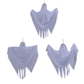 Three hanging white fabric ghosts with spooky faces for Halloween haunted house decor - White Small Hanging Ghost (Multi-Expression)