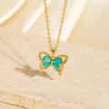 Exquisite gold-plated butterfly necklace with blue opal stones and sparkling zircon pavé - BXL0256-16 Lake Blue Gem Butterfly