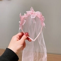 Serre-tête rose pour fille avec fleurs en dentelle, perles et un long voile en tulle - 3# Nœud Rose