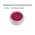 Macro detail of laser rose red glitter mix with hexagonal sequins in a clear jar - Laser Rose Red