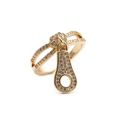 Golden zipper-shaped open ring featuring micro-paved cubic zirconia for women - Adjustable Open / Gold (1CR0259CX)