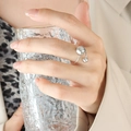 Anillo abierto de plata con cuentas de acero pulido grandes y pequeñas para mujer - Abierto Ajustable / Color Acero