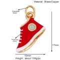 Red canvas sneaker charm made of brass with 17mm height and 5mm top ring for DIY jewelry - Red Canvas Shoe