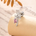 Bow and pink heart zircon cartilage earring with fork design and silver screw flat back - Right Side (A423)