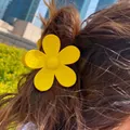 Matte yellow flower hair claw clip with five petals for girls' styling back view - 7cm / Lemon Yellow