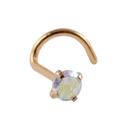 Golden stainless steel nose stud with iridescent cubic zirconia in a 4-prong setting - 0.8x7x3mm / Gold S-Bend Round AB Zircon