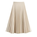Elegant high waist champagne pleated midi skirt in smooth chiffon fabric on white background - XS / Beige