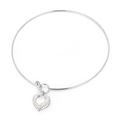 Silver stainless steel bangle with crystal heart pendant and ball lock design - Silver Clear Heart Style (KN233249-Z)