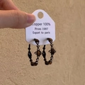 Detalle de pendientes de aro de cobre con piedra ojo de tigre y circón estilo retro - 3# Metal Oscuro con Incrustación de Ámbar (Pin de Plata)
