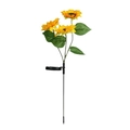 Outdoor solar sunflower garden stake light with triple yellow blossoms and green leaves - Sunflower Stake (3-Head)