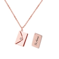 Rose gold envelope necklace with Te Amo engraved metal card and white zircon stone - Rose Gold Rhinestone Envelope Necklace (With Engraving)