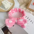 Cute pink and white polka dot coral fleece headband with a large bow for washing face - Pink White Round Dots
