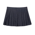 Detail of dark blue denim pleated skirt featuring white contrast stitching on the waist - XS / Shorts Skirt