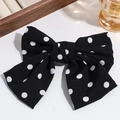 French vintage style black and white polka dot bow hair clip for elegant hairstyles - Black Polka Dot