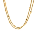Collier double rang en acier inoxydable plaqué or 18K avec mailles serpent et perles cubes - Doré