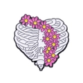 Kreative Emaille-Anstecknadel mit Herz-Rippenbogen und rosa Blumen-Akzenten - Rosa Blumiges Herz Rippen (XZ8589)