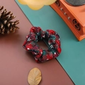 Christmas plaid hair scrunchie with snowflakes and pine cones on festive background - Red Green Plaid Snowflake