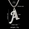 Minimalist silver stainless steel letter A pendant necklace with sparkling rhinestones - Letter A + 70cm Chain