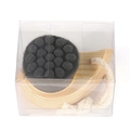 Manual wooden face brush with soft black fibers and jute hanging rope in clear box - PVC Box / Bump Style / Black